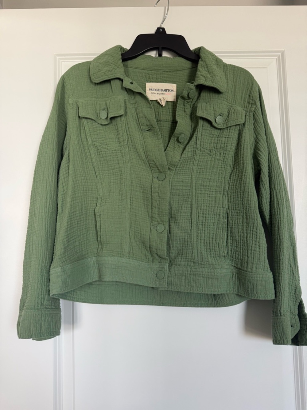 Isaac Mizrahi Olive Green Textured Button Jacket